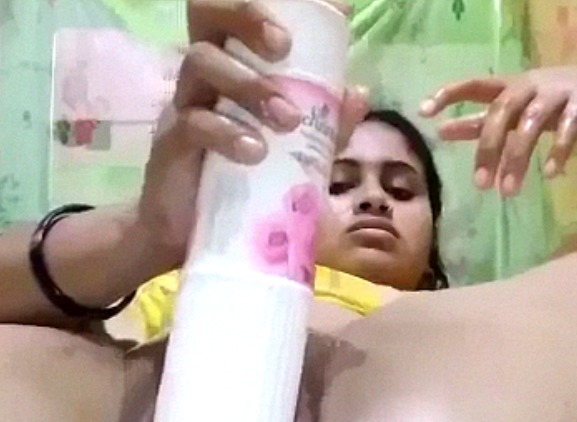 Desi babe using room freshener bottle to masturbate