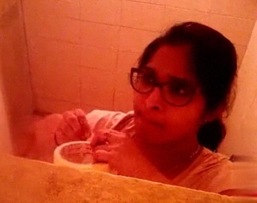 Girl spying on her stepmom having nude bath