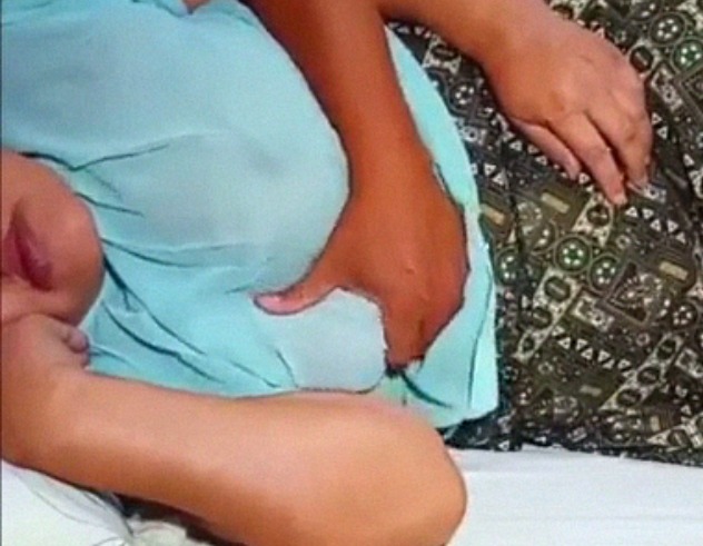 Son fondling stepmom as she pretends to be asleep