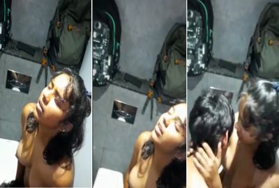 18 yr old college guy licks GF's pussy in a public bathroom