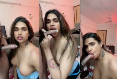 A shemale sucks a big hard dick in the local sex MMS