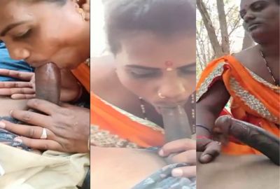 Village sex of a desi milf sucking her lover's BBC outdoors