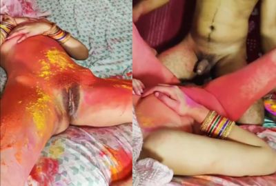 Husband enjoys Holi with his naked wife in xxx desi MMS
