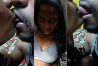 Lover licks his married lover's tongue in Telugu sex